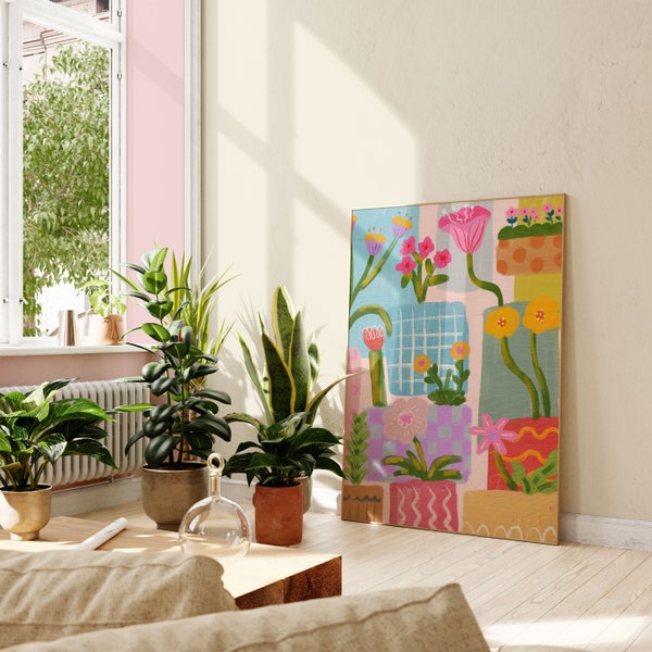 Colorful Abstract Wall Art, Colorful Wall Art, Floral Wall Art, Acrylic Art, Printable Art, Living Room Print, Geometric Art Print