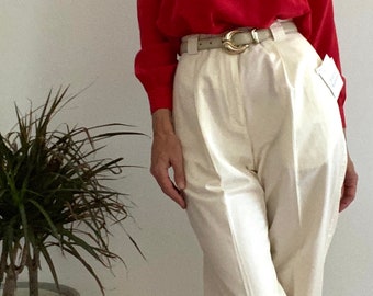 Cintura in vera pelle vintage Liz Claiborne del 1985, sottile, anni '80, color crema e beige, da donna, taglia piccola, 25, 26, 27.