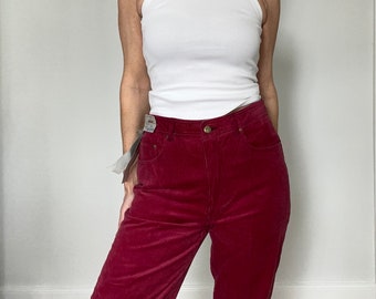 Pantaloni vintage in velluto a coste Jordache: gamba dritta a vita alta color mirtillo (nuovi con etichette)