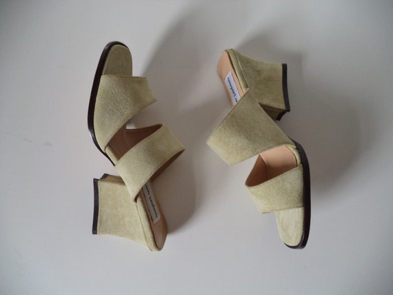 Suede leather chunky heal sandals / Spring green o