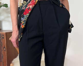 Pantaloni vintage Isaac Mizrahi anni '90 / pantaloni neri in lana a vita alta con pieghe e taglio affusolato / da donna taglia 8 US 27