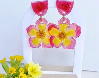 Natural Primrose Flower Earrings - Colorful Earrings in Yellow and Pink - Spring - Gift for Women