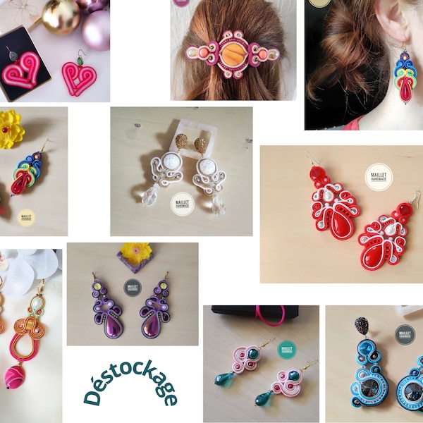 Grandes Boucles d'oreilles, Bijoux de printemps, Bijoux colorés brodés à la soutache, Barrette cheveux, Promotion