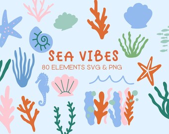 Paquete de archivos SVG de vida marina, imágenes prediseñadas del océano, elementos submarinos, archivos para Cricut (descarga digital)