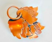 1950s Copper Leaves brooch, earrings set, 1950s MCM vintage, Mid Century fashion