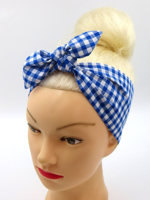 Royal Blue Stars USA Headband Bandana Headscarf Hairband Hair Tie White Fabric