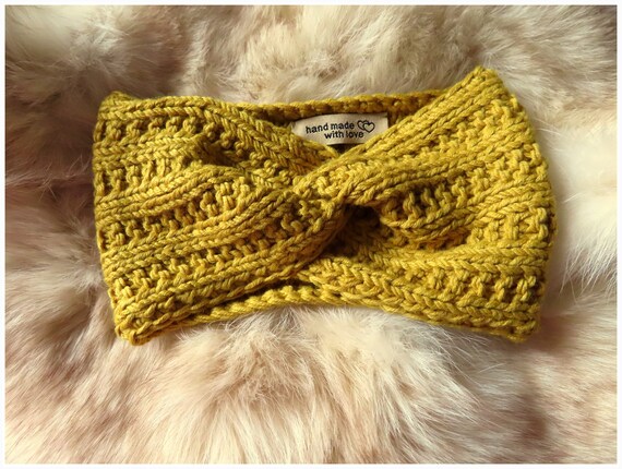 Mustard Earwarmers Handmade Crocheted Headband Twisted Earwarmers