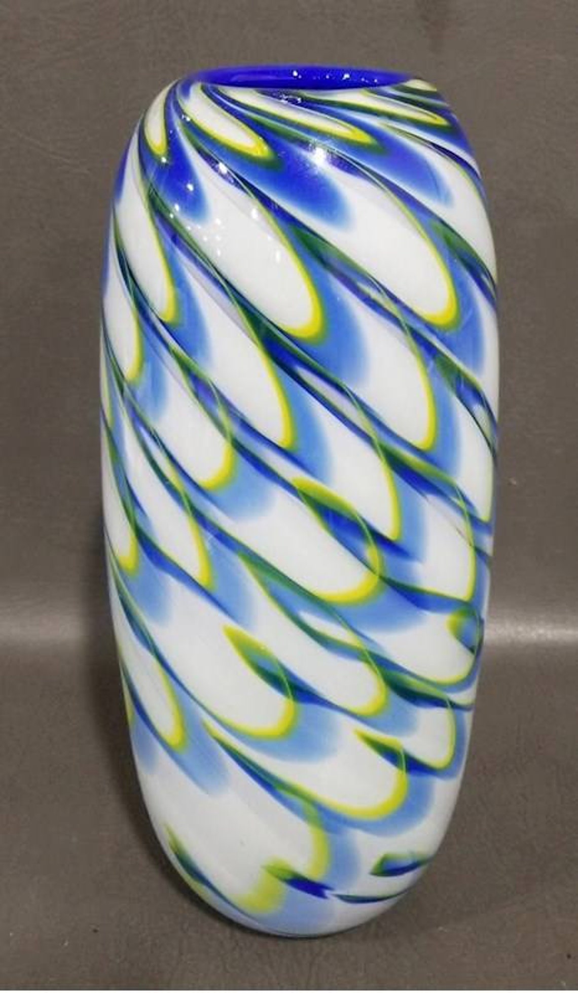 Amazing collectible abstract glass vase blue yellow and | Etsy