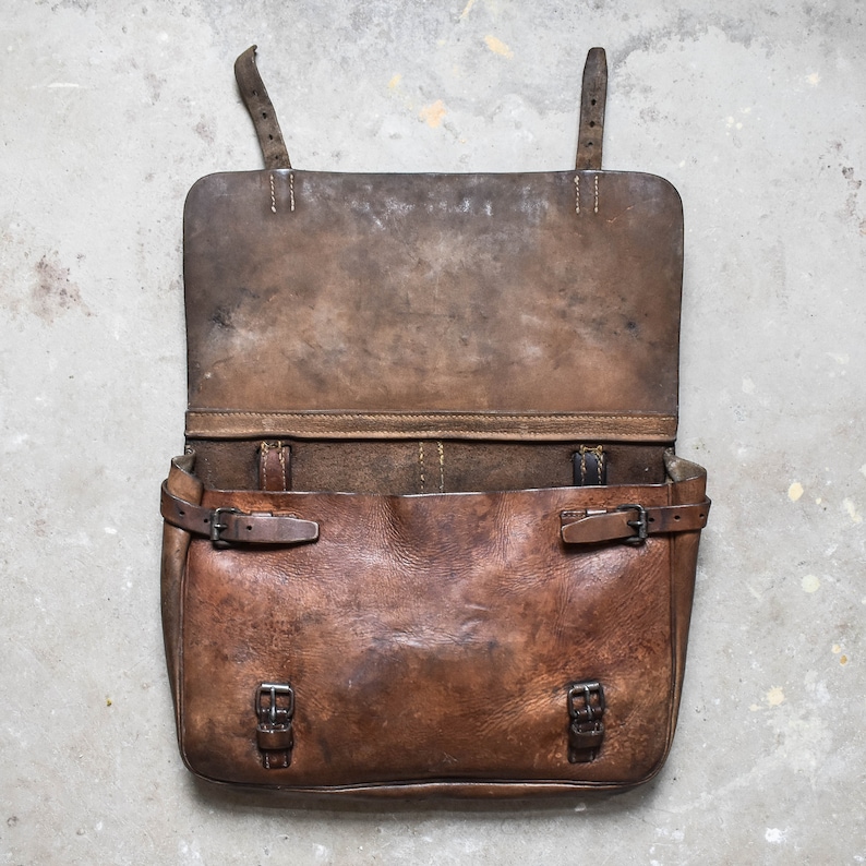 Vintage 1945' WWII Swiss Army Brown Leather Messenger Etsy