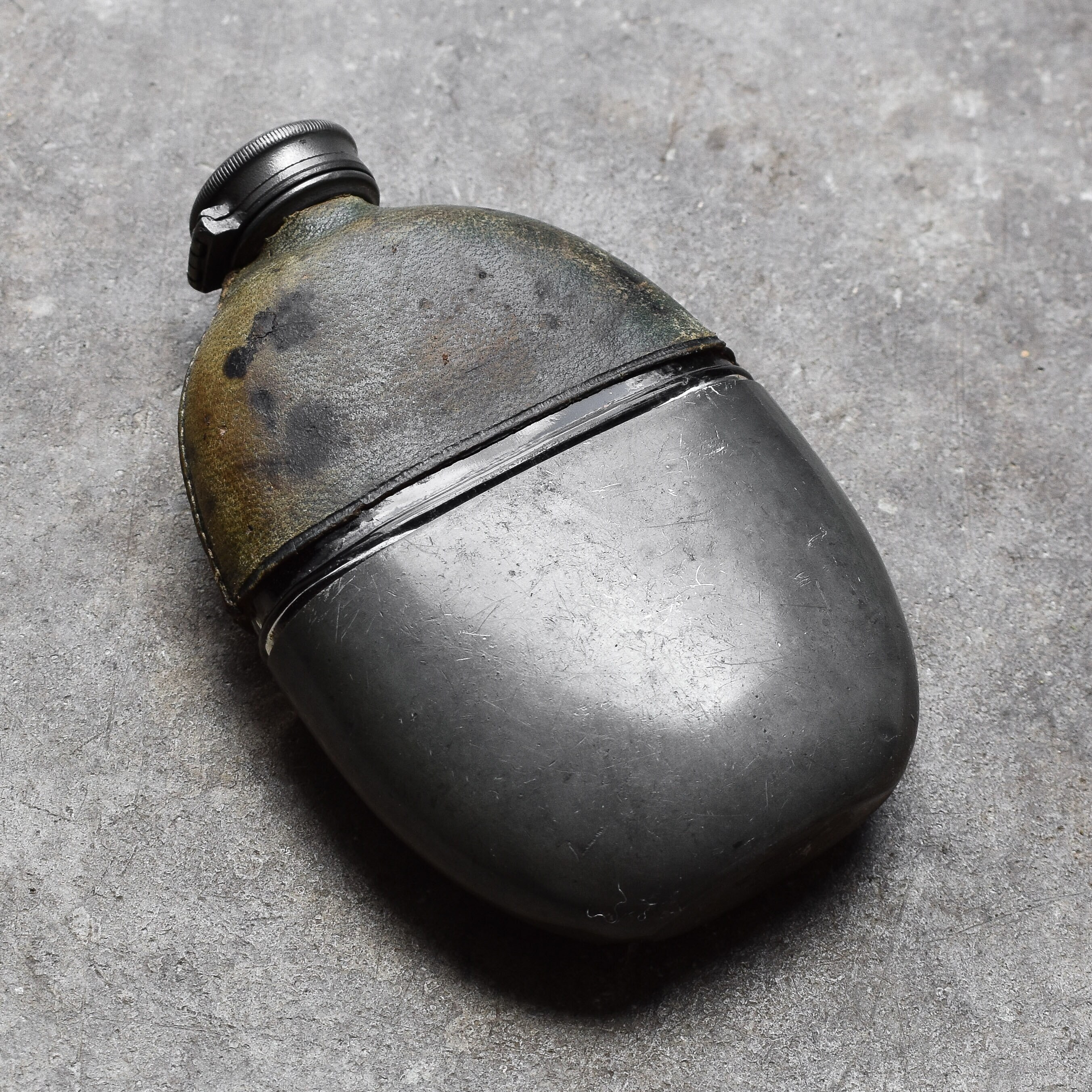 Antique Vintage 30s 1930s James Dixon Hip Flask Canteen Bottle Flacon Field Gear Hiking Hunting Gift Silver Leather Decor