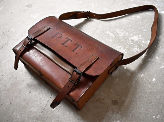 Vintage 50's French PTT Postman's Leather Messenge