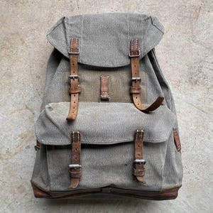 Vintage 50’s Swiss Army Salt And Pepper Rucksack Olive Green Backpack Tornister Bag Mountaineer Hiking Bushcraft Camping Rugged Gift Mens