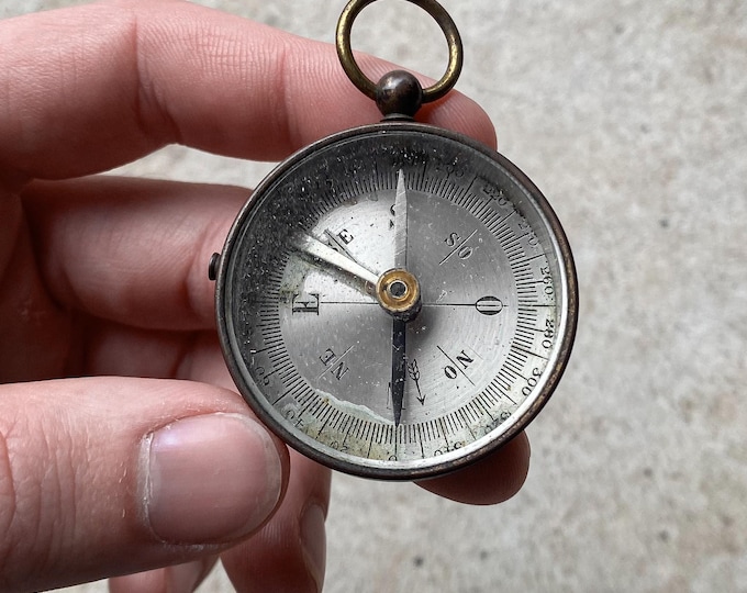 Antique Vintage 1920s 20s French Pocket Field Compass Brass Glass Decor Hiking Bushcraft Curiosity Gift Gear Pendant