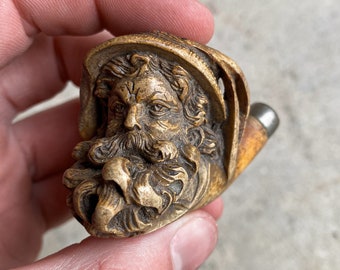 Antique Vintage 19th Century 1800s French Meerschaum Tobacco Pipe Bearded Man Face Head Curiosity Decor Gift Collection Sepiolite