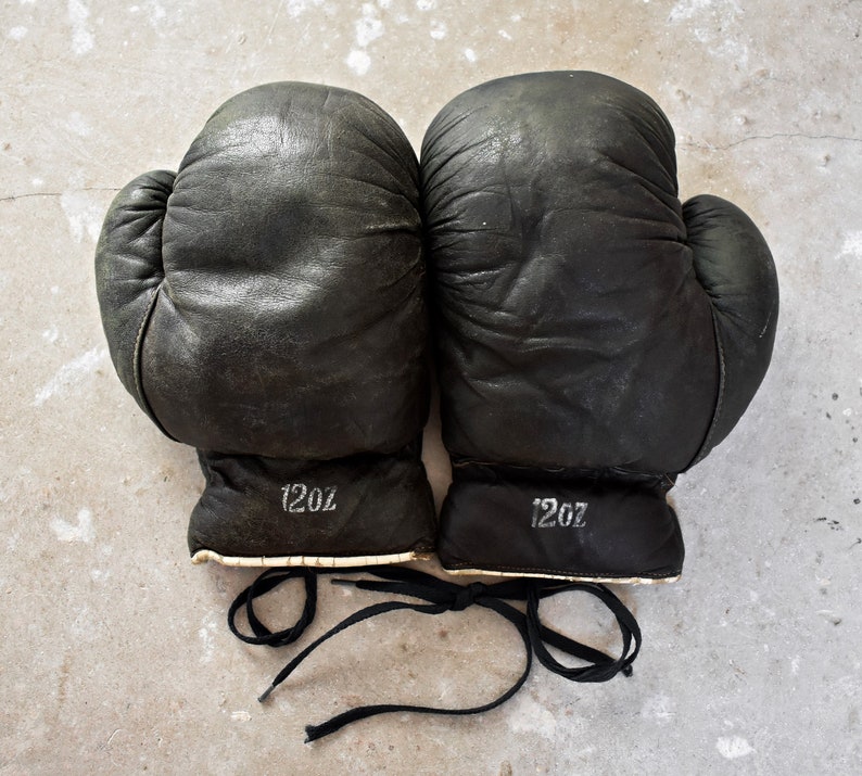 Vintage 50's Black Leather 12 OZ Boxing Gloves Old School Etsy