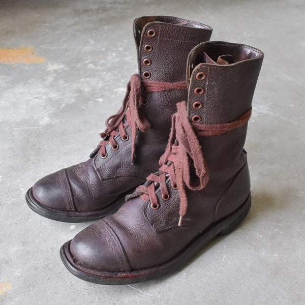 Vintage 50s 1950s Dutch Army Military Leather Service Ammo Combat Boots Brown Rugged Grunge Punk Style Mens