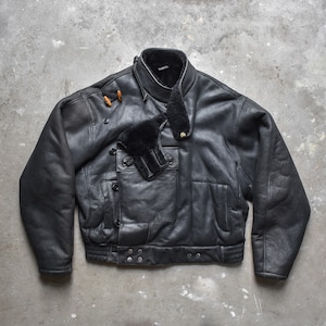 Vintage 70's Swedish Army Leather Sheepskin Dispatch Rider