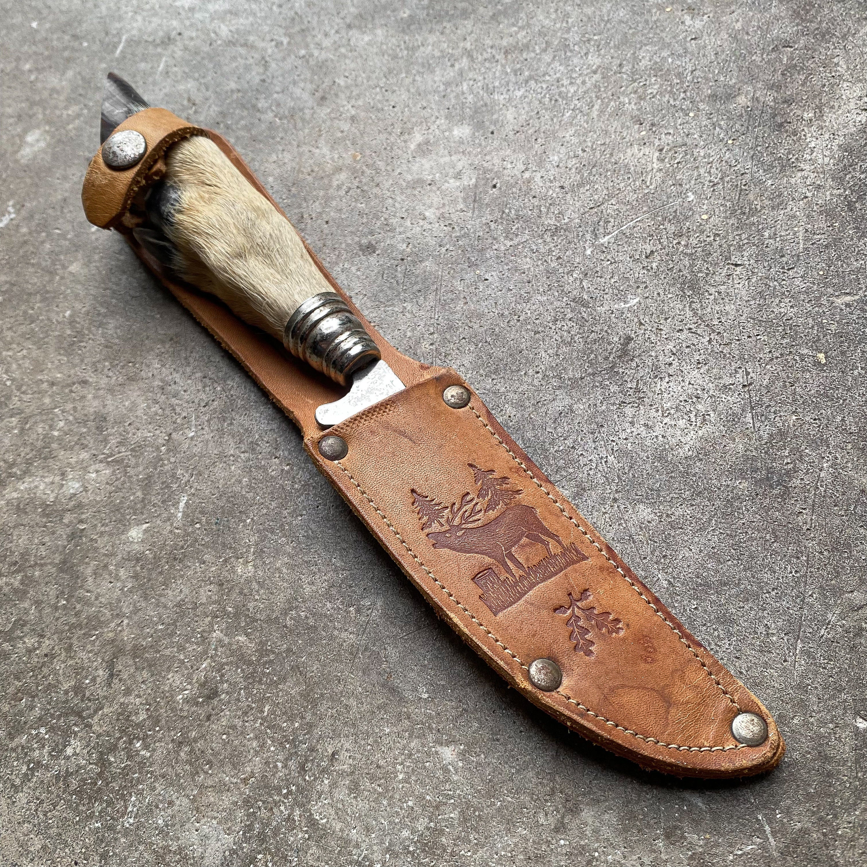 Vintage 60s 1960s Roe Deer Hoof Handle Hunting Skinner Knife