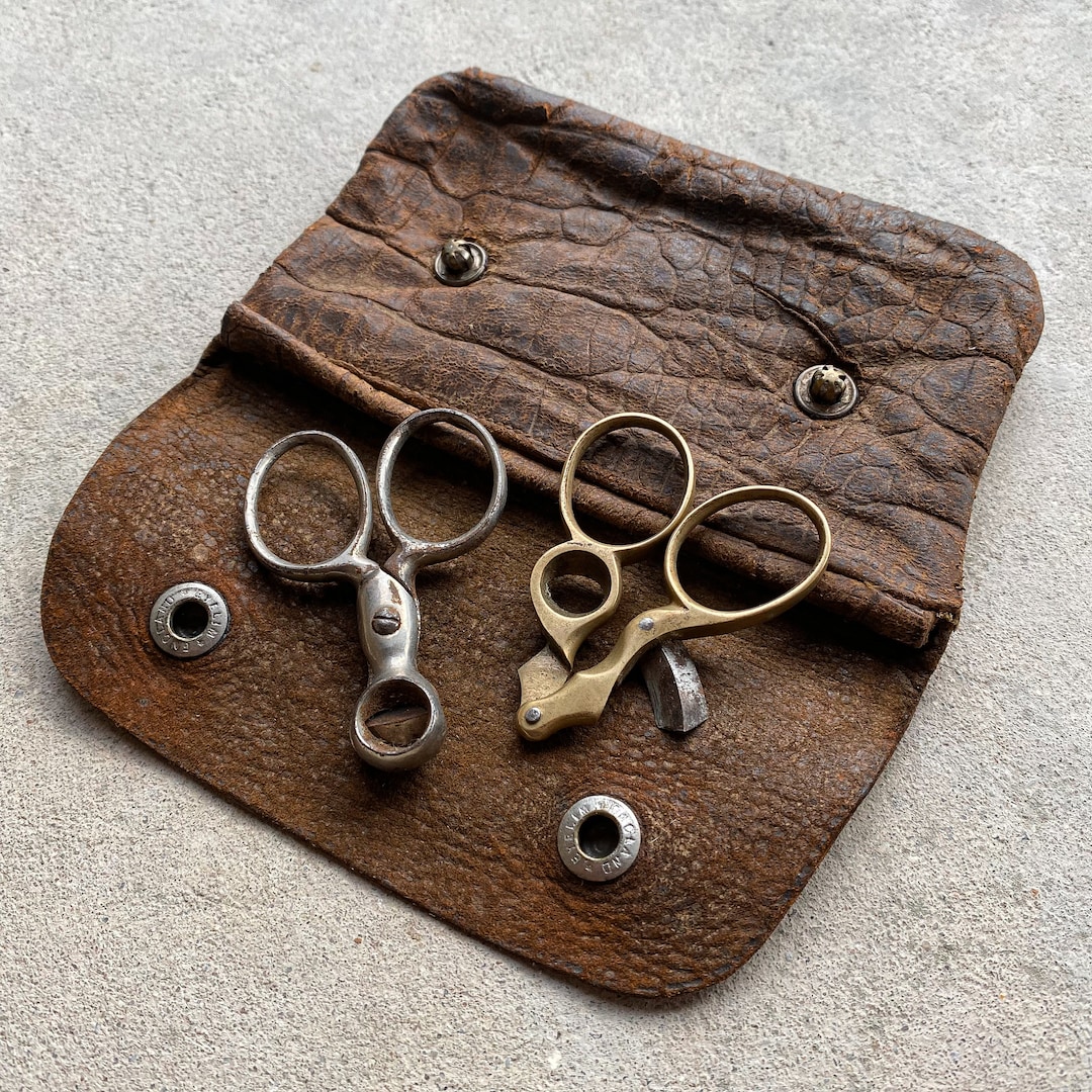 Antique Vintage 20s 1920s British Cigar Cutter Scissors Leather Pouch ...