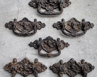 Antique Vintage 19th Century Victorian 1800s Graveyard Coffin Handles Skulls Crossbones Gothic Dark Decor Curiosities Oddities Memento Mori