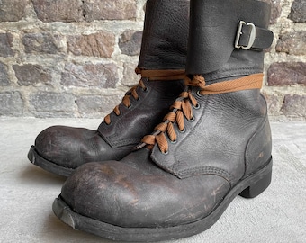 Vintage 50s 1950s US Military Army Leather Combat Service Buckle Boots Brown 43 Rugged Style