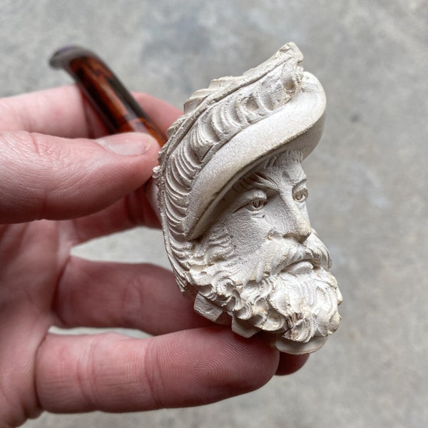 Antique Vintage Early 1900s Clay Tobacco Pipe Bearded Man Face Head Curiosity Decor Gift Collection