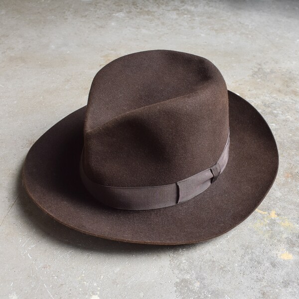 Vintage 50s 1950s French Felt Fedora Hat Brown Hall & Co Sools Paris Mens Rugged Style Gentlemen Size 57