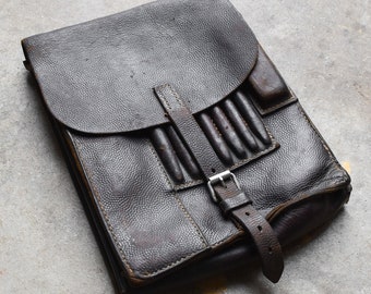 Vintage 40s 1940s WWII Army Military Leather Map Bag Pouch Gear Brown Decor Collection Rugged Free Shipping