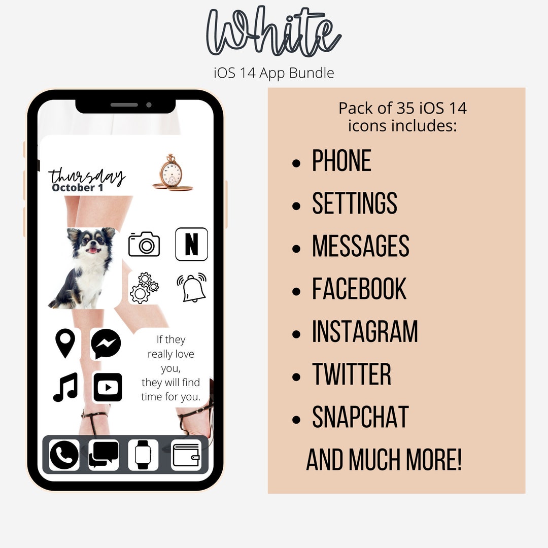 White Aesthetic Ios 14 Icons Etsy