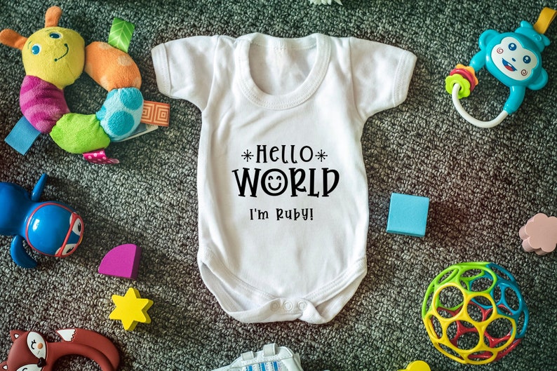 Personalised baby vest name bodysuit new baby shower gift hello world