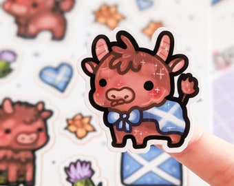 Highland Coo Sticker Sheet, Highland Cow Stickers, Kawaii Cow Stickers, Kawaii Cows Vinyl Sticker Sheet, Cute Scotland Stickers,