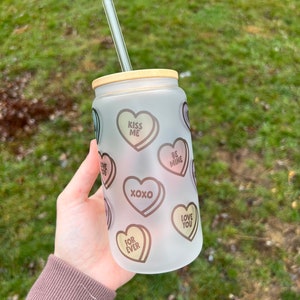 Candy Hearts Glass Cup / Valentines Day Gift