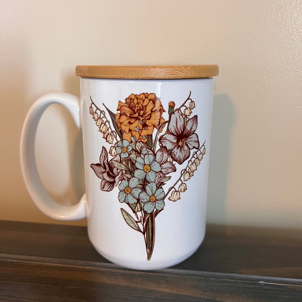 Custom birth flower mug, family mug, birth flower, custom birth flower, ceramic mug, grandmas garden, moms garden, birth flower tattoo