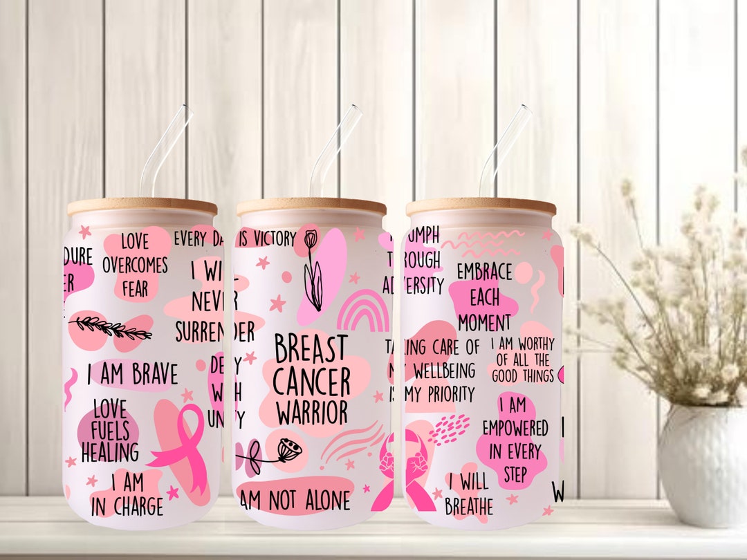 16oz Glass Cup | Breast Cancer Warrior | Pink Ribbon | Save the Tatas ...