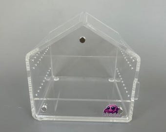 Clear Acrylic Jumping Spider Enclosure 4x4x4, Cottage Roof, Magnetic Front Door, Ventilated