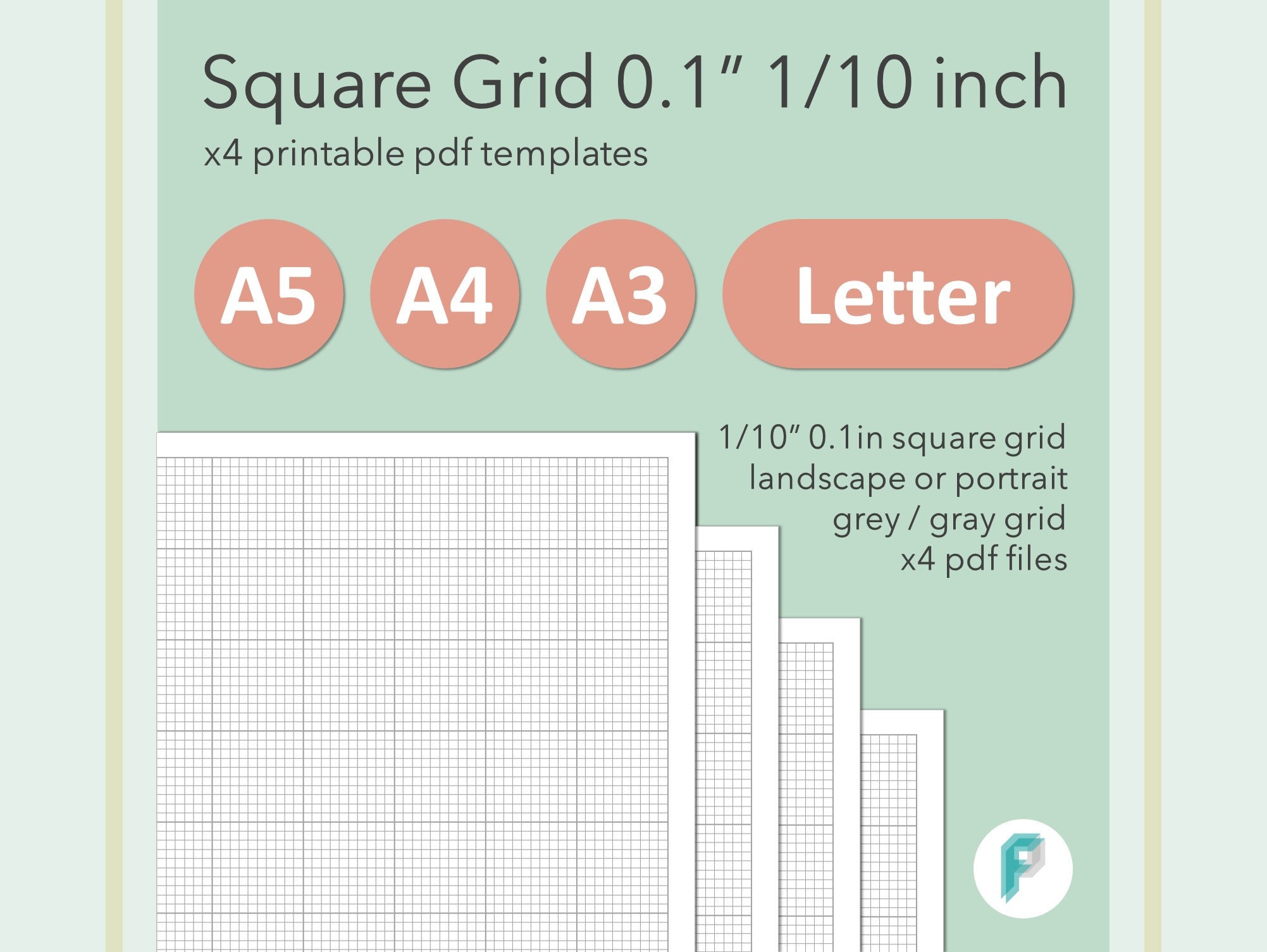 printable square grid 1 10 0 1 inch a3 a4 a5 and us etsy