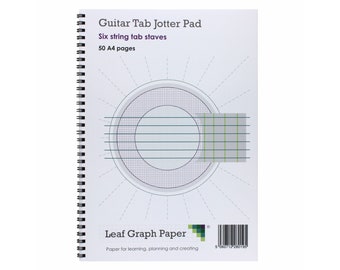 A4 Guitar Tab Blank Sheet Music, 10x Six String Tab Staves, Jotter Pad 50 Pages