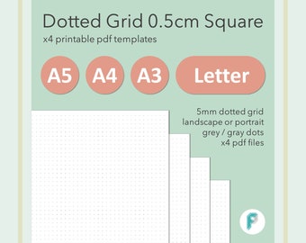 Printable Dot Dotted Grid Square 5mm 0.5cm - A3 A4 A5 and US Letter Downloads