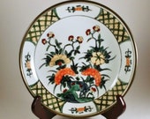 Vintage Japanese Pewter Encased Imari Porcelain Plate Hand Painted in Hong Kong