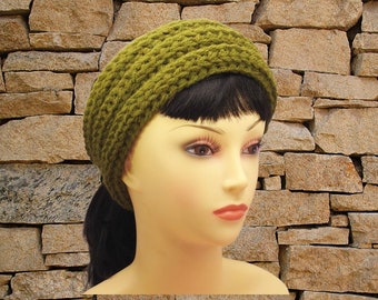 Pdf pattern only -- Knit-look wide ribbed headband with button wrap-crochet pattern