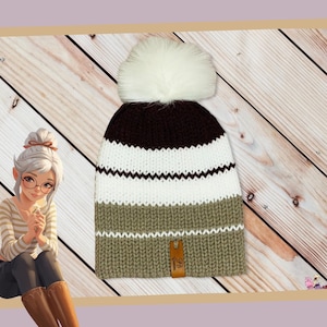 PDF pattern only--knitting machine Tri-Block beanie