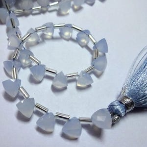 AAA Blue Chalcedony Faceted Trillion Beads: 6mm, 6-inch Strand