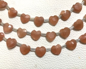 Pfirsich Mondstein Herz Briolette Perle: Facettierter Edelstein Strang (8/10 mm)