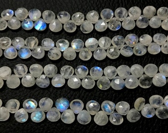 AAA Rainbow Moonstone Heart Briolette Beads: Faceted Gemstone Strand (6 inch)