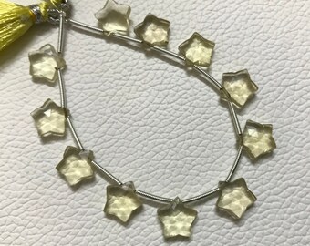 Lemon Quartz Star Beads: Faceted Carved Gemstones, 7-10mm, 6 Inch Strand