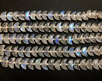 Rainbow Moonstone Briolette Beads: 10mm Half Moon Gemstone Strand