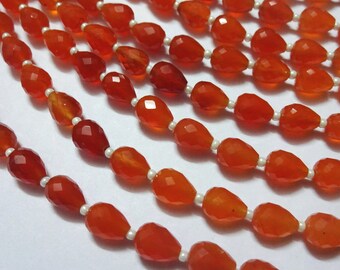 AAA Carnelian Quartz Briolette Beads: Faceted Tear Drops, 6" Strand