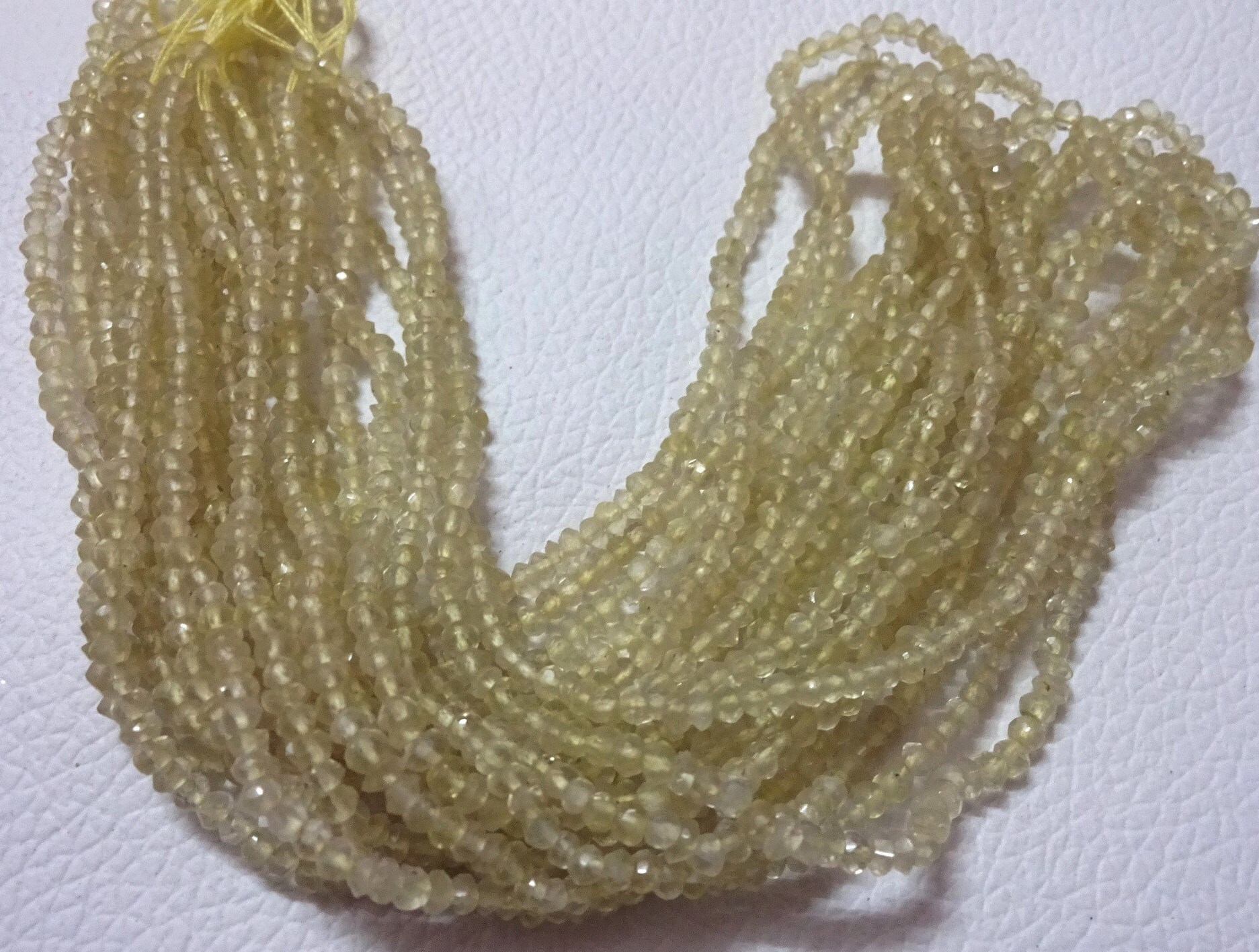 Lemon Quartz Faceted Rondelle Beads: AAA Micro Gems, 3mm, 13 Inch