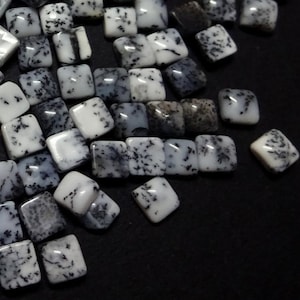 Dendritic Opal Square Cabochons: 6x6 mm Jewelry Gems, 20 Pieces