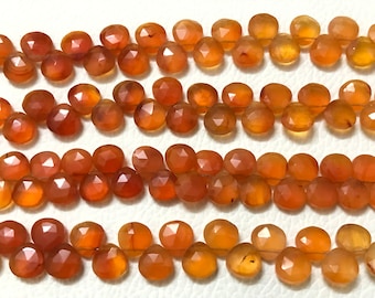 AAA Carnelian Faceted Heart Briolette Beads, 6 Inch Strand